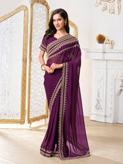 Embroidered Solid Ready to Wear Saree