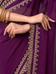 Embroidered Solid Ready to Wear Saree