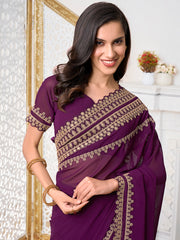 Embroidered Solid Ready to Wear Saree