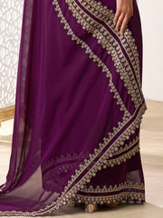 Embroidered Solid Ready to Wear Saree