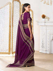 Embroidered Solid Ready to Wear Saree