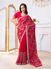 Floral Embroidered Sequinned Saree