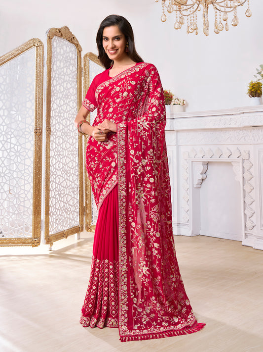 Floral Embroidered Sequinned Saree