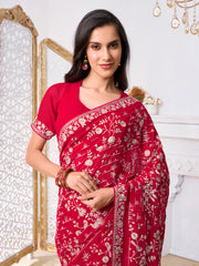 Floral Embroidered Sequinned Saree