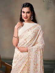 Floral Embroidered Sequinned Saree