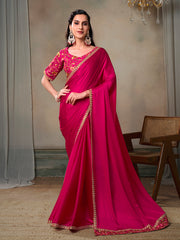 Floral Embroidered Satin Saree