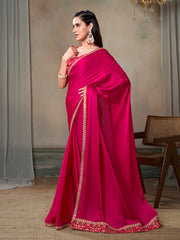 Floral Embroidered Satin Saree