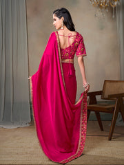 Floral Embroidered Satin Saree