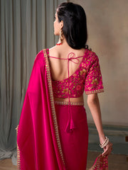 Floral Embroidered Satin Saree