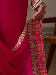 Floral Embroidered Satin Saree