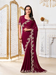 Embroidered Poly Georgette Saree