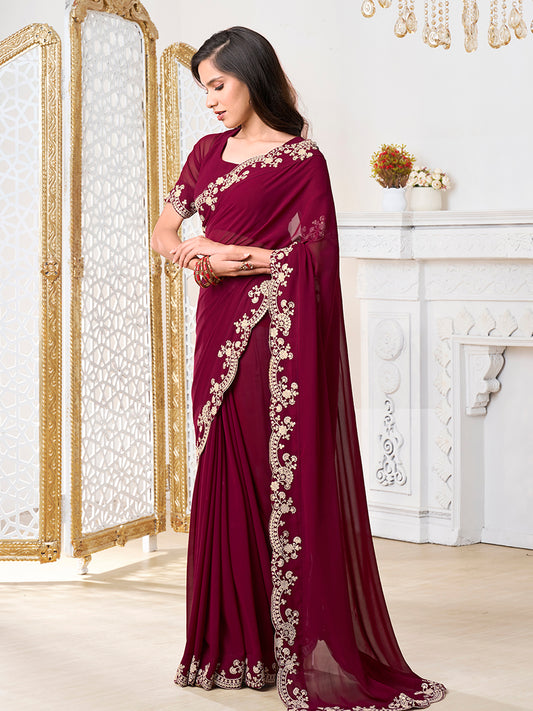 Embroidered Poly Georgette Saree