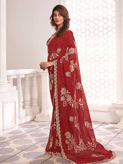 Ethnic Motif Embroidered Saree with Blouse