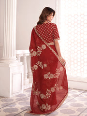 Ethnic Motif Embroidered Saree with Blouse