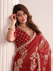 Ethnic Motif Embroidered Saree with Blouse