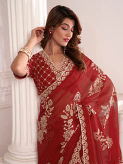 Ethnic Motif Embroidered Saree with Blouse