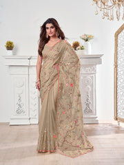 Floral Embroidered Organza Heavy Work Saree