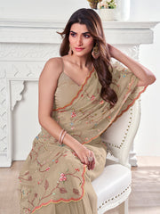 Floral Embroidered Organza Heavy Work Saree