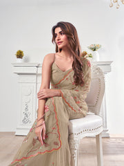 Floral Embroidered Organza Heavy Work Saree