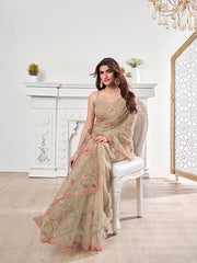 Floral Embroidered Organza Heavy Work Saree