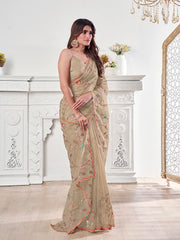 Floral Embroidered Organza Heavy Work Saree