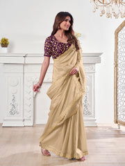 Ethnic Motifs Sequinned Organza Heavy Work Saree