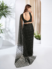 Striped Sequinned Net Heavy Work Saree