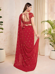 Floral Sequinned Poly Georgette Heavy Work Saree