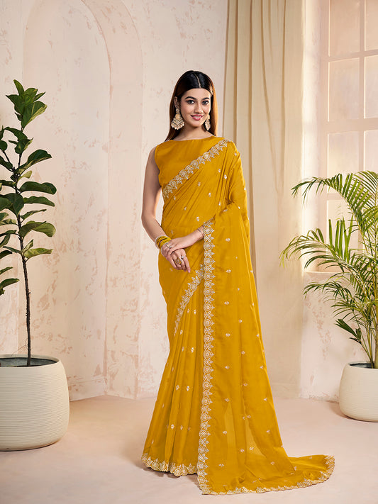 Floral Sequinned Organza Saree