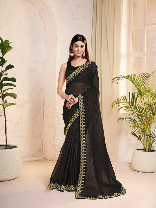 Sequinned Poly Georgette Saree