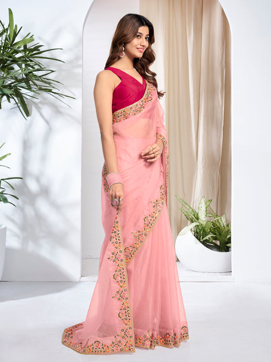 Floral Sequinned Organza Saree