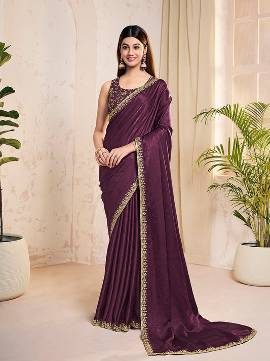 Embroidered Velvet Saree