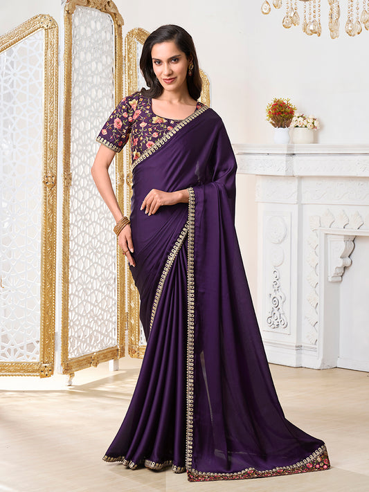 Mirror Work Satin Saree