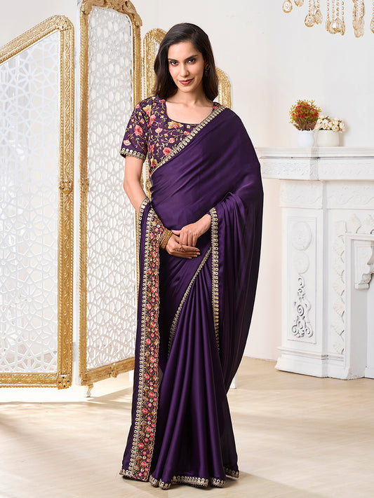 Mirror Work Satin Saree