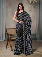 Black Sequinned Poly Georgette Saree