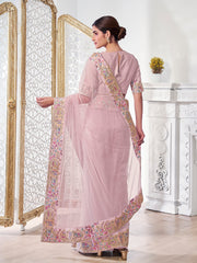 Baby Pink Floral Sequinned Net Saree