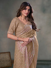 Floral Embroidered Sequinned Net Saree