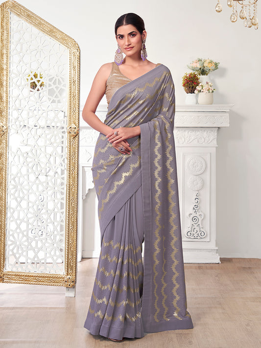 Sequinned Poly Georgette Heavy Work Saree