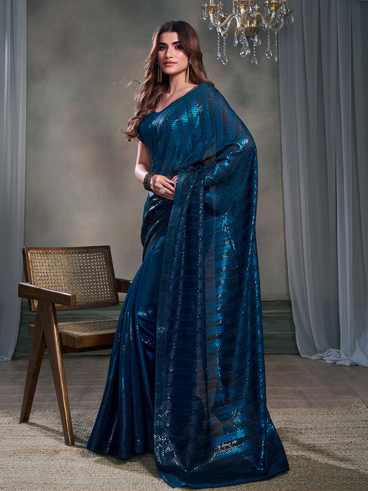 Embellished Sequinned Poly Chiffon Saree