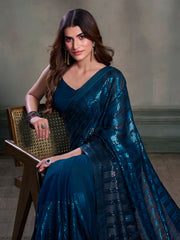 Embellished Sequinned Poly Chiffon Saree