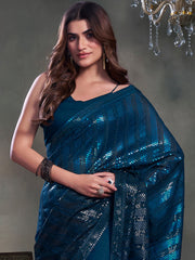 Embellished Sequinned Poly Chiffon Saree