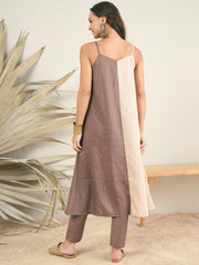 Colourblocked Shoulder Straps Tunic With Trousers