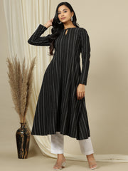 Woven Design Keyhole Neck Cotton A-Line Kurta