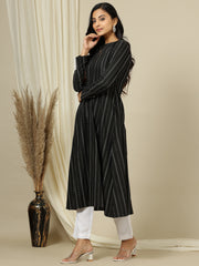 Woven Design Keyhole Neck Cotton A-Line Kurta