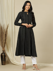 Woven Design Keyhole Neck Cotton A-Line Kurta