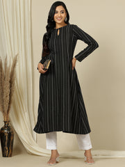 Woven Design Keyhole Neck Cotton A-Line Kurta