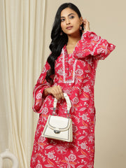 Floral Printed Bell Sleeves Gotta Patti Straight Cotton Kurta