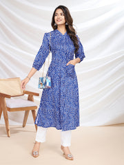 Abstract Printed V-Neck Three-Quarter Sleeves Straight Kurta