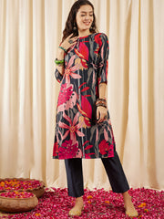 Floral Printed Keyhole Neck Straight Kurta With Trouser