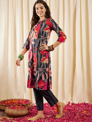 Floral Printed Keyhole Neck Straight Kurta With Trouser